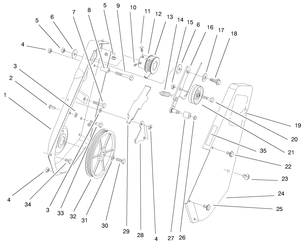 Side Plate And Idler Assembly Diagram and Parts List for 38432 9900001 - 9999999 Toro Snow Blower