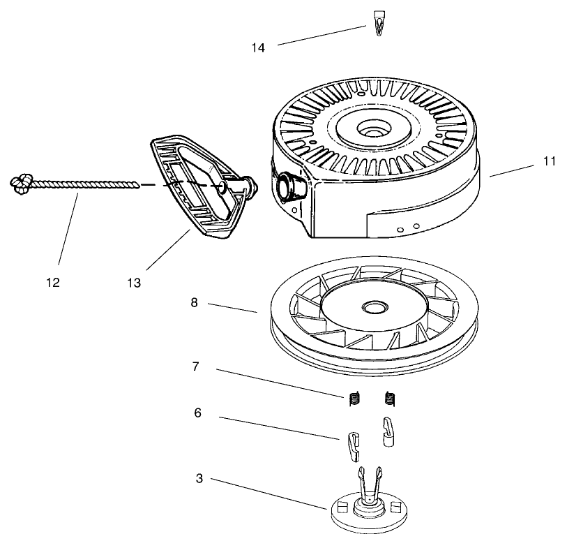 Recoil Starter No. 590742 Diagram and Parts List for 38062 8900001 - 8999999 Toro Snow Blower