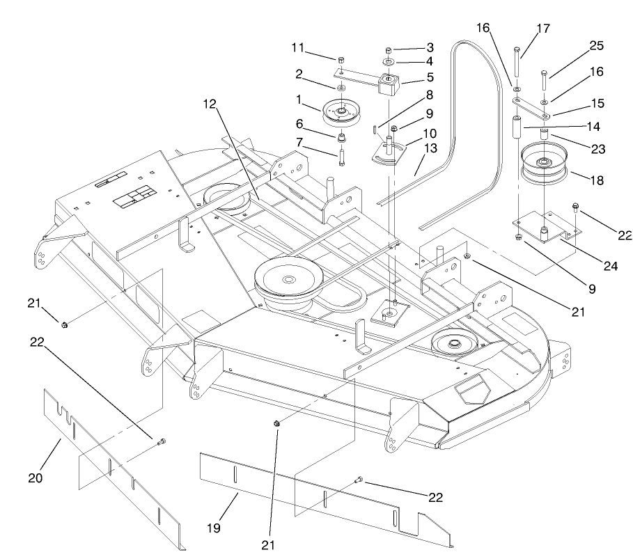 Belts And Idler Arm Assembly Diagram and Parts List for 74212 (200000001-200999999)(2000) Toro Lawn Mower