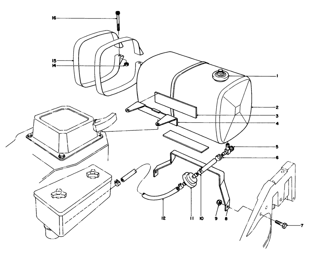 Gas Tank Assembly Diagram and Parts List for 22510 7000001 - 7999999 Toro Lawn Mower
