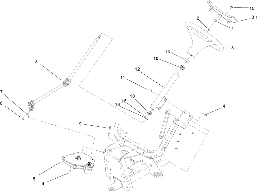 Upper Steering Assembly Diagram and Parts List for 12004TC 260000001 - 260999999 Toro Lawn Tractor