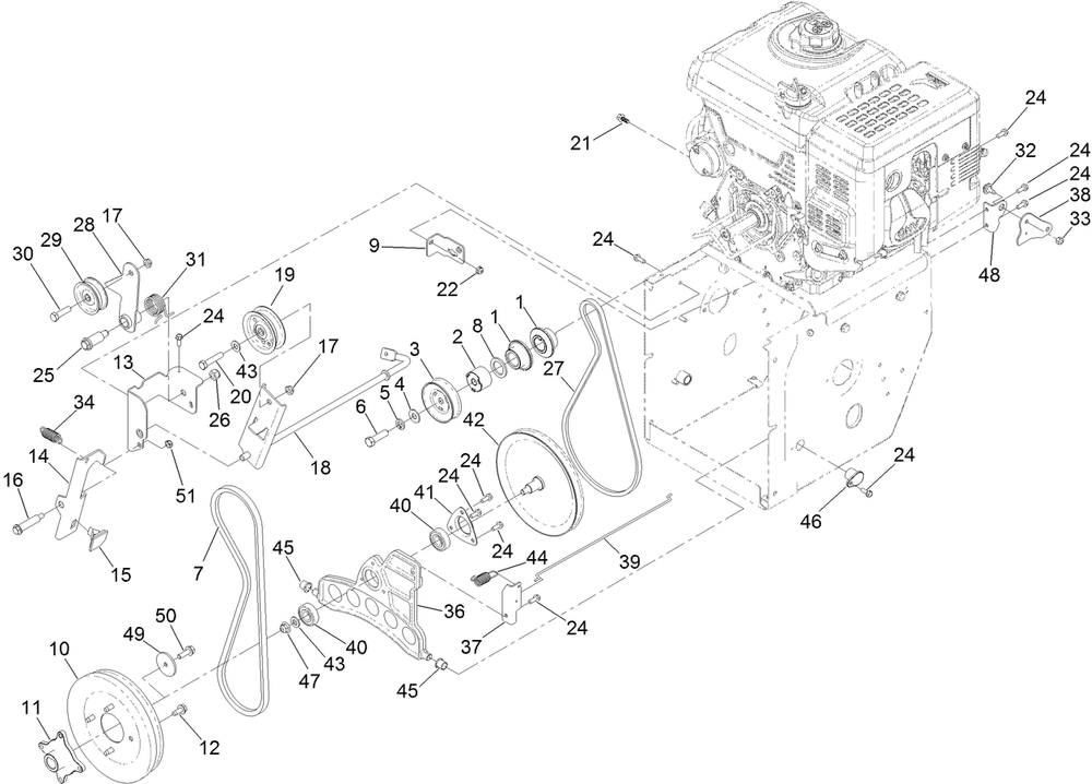 Auger Drive Assembly Diagram and Parts List for 38841 405348900 - 406399999 Toro Snow Blower