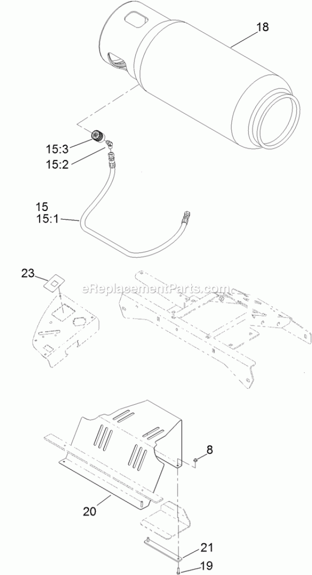 Lpg Valve And Tank Assembly Diagram and Parts List for 74979 313000001-313999999 Toro Lawn Mower