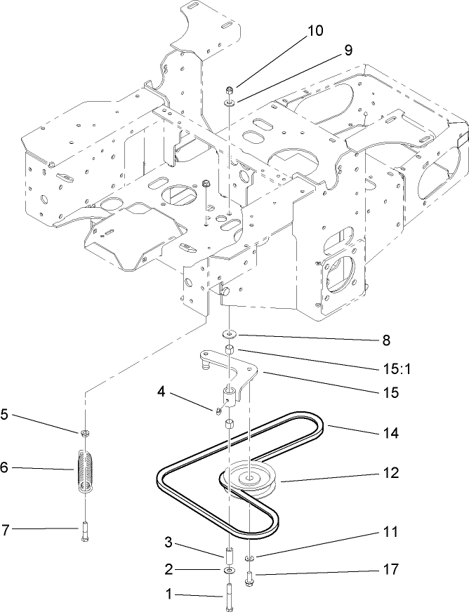 Pump Idler And Belt Assembly Diagram and Parts List for 74410 (250007001-250999999)(2005) Toro Lawn Mower