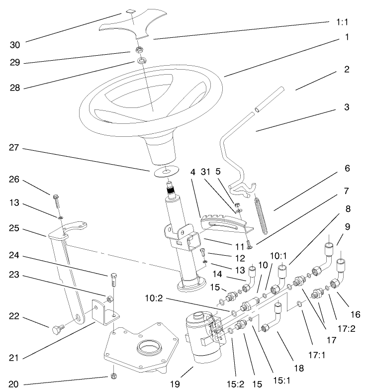 Power Steering & Tilt Assembly Diagram and Parts List for 73550 8900001 - 8999999 Toro Lawn Tractor