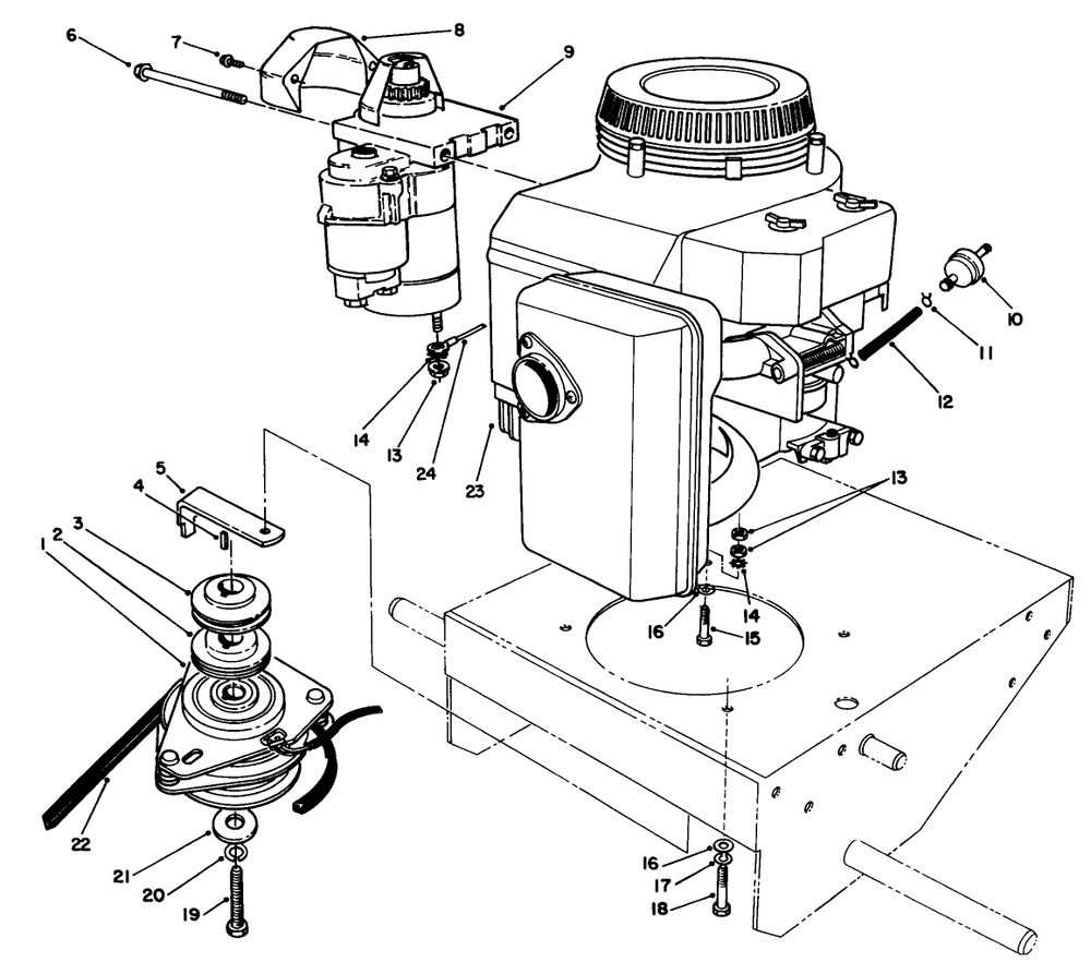 Engine & Clutch Assembly Diagram and Parts List for 30170 1000001 - 1999999 Toro Lawn Tractor Accessories
