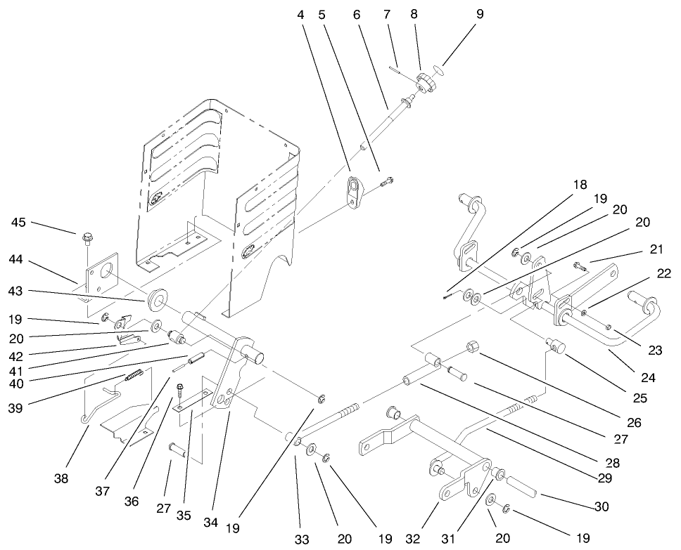 Lift Lever & H.O.C. Assembly Diagram and Parts List for 72115 9900001 - 9999999 Toro Lawn Tractor