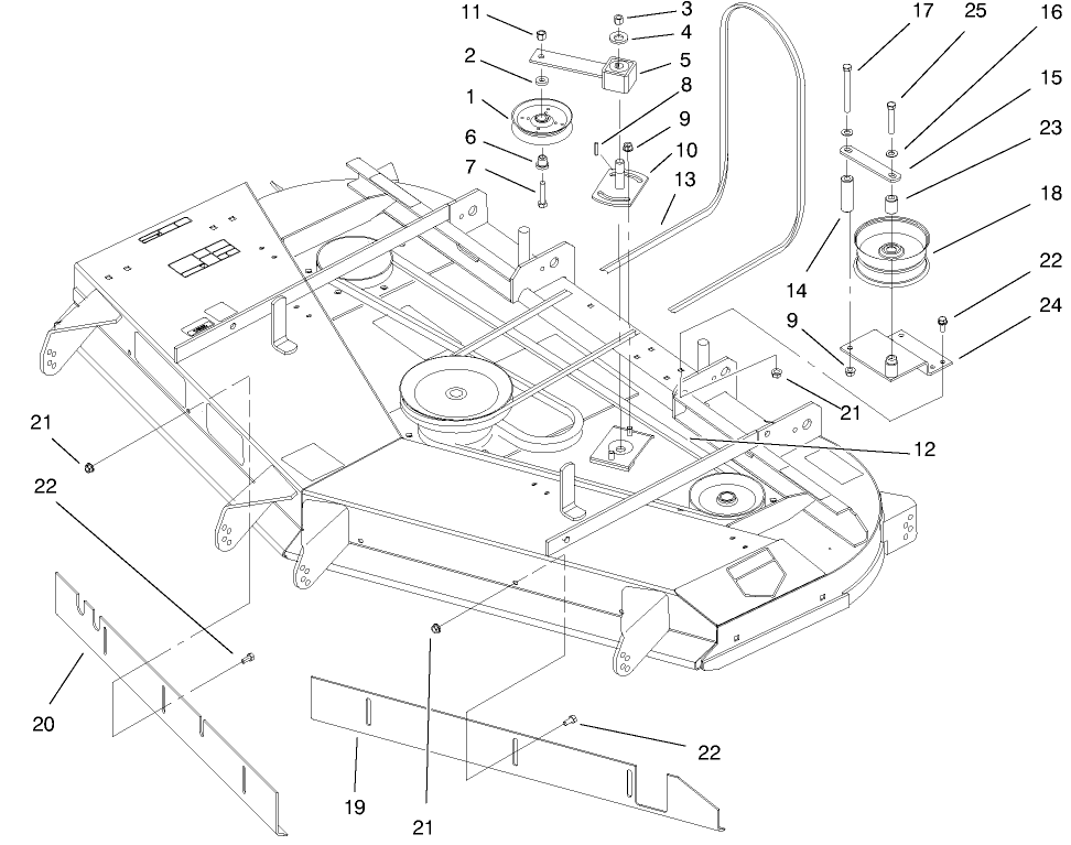 Belts And Idler Arm Assembly Diagram and Parts List for 74209 (0000001-0000999)(2000) Toro Lawn Mower