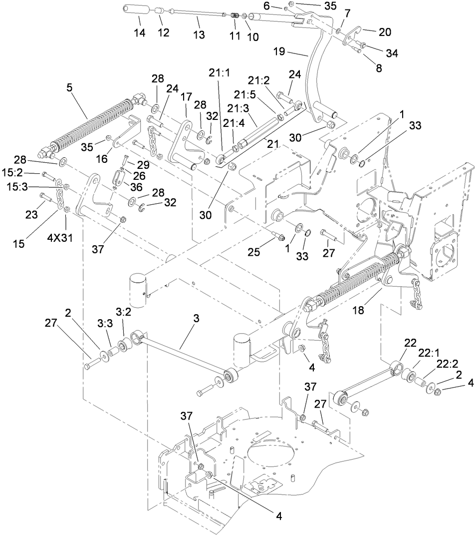 Deck Lift Assembly Diagram and Parts List for 79534 (310000001-310999999)(2010) Toro Lawn Mower