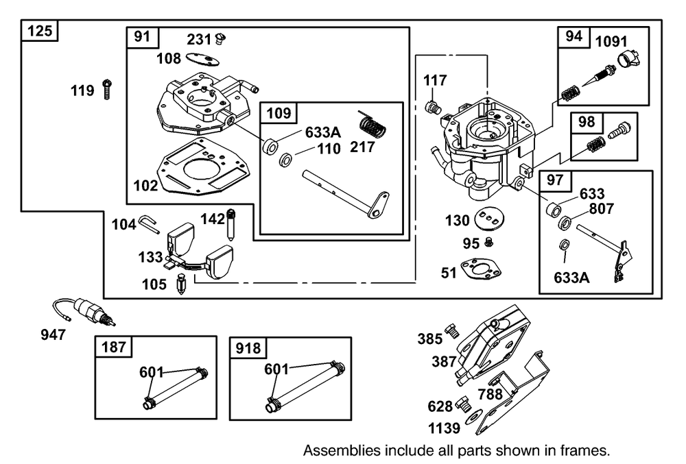 Carburetor And Fuel Pump Assembly  Briggs And Stratton 303447-1319-E1 Diagram and Parts List for 12004 230000001 - 230999999 Toro Lawn Tractor