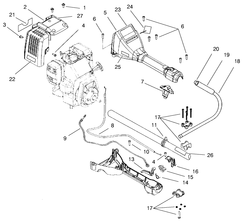Handle And Upper Boom Assembly Diagram and Parts List for 51927 79000001 - 79999999 Toro Trimmer