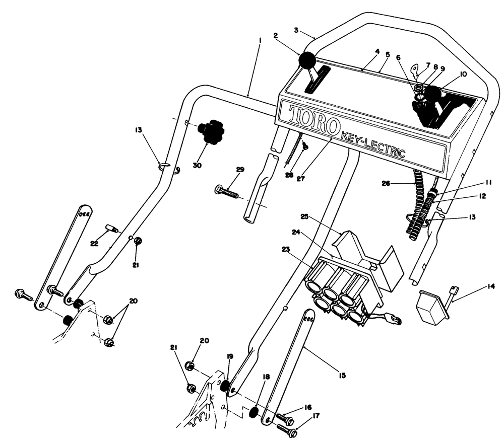 Handle Assembly Diagram and Parts List for 20624 7000001 - 7999999 Toro Lawn Mower