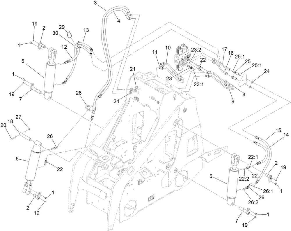 Hydraulic Loader Cylinder Assembly Diagram and Parts List for 22219 400000000 - 999999999 Toro Lawn Tractor Accessories