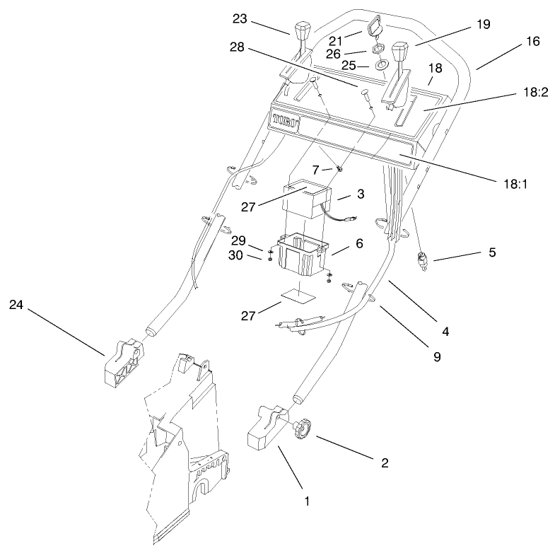 Handle Assembly Diagram and Parts List for 26639 8900001 - 8999999 Toro Lawn Mower