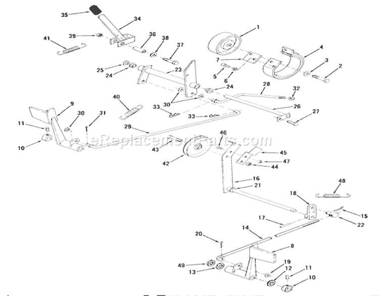 Clutch, Brake And Speed Control Linkage Diagram and Parts List for 81-16B801 1978 Toro Lawn Tractor