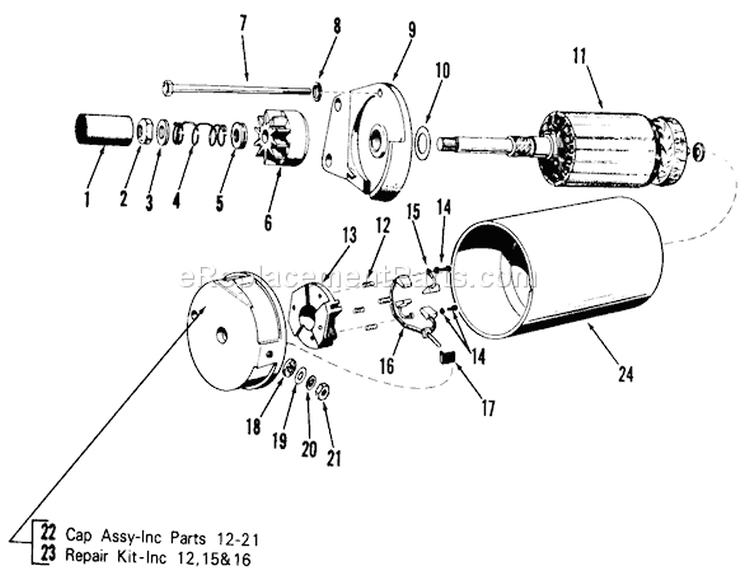 D-160 Onan Engine, Starting Motor Parts Group Diagram and Parts List for 81-16OS01 1978 Toro Lawn Tractor