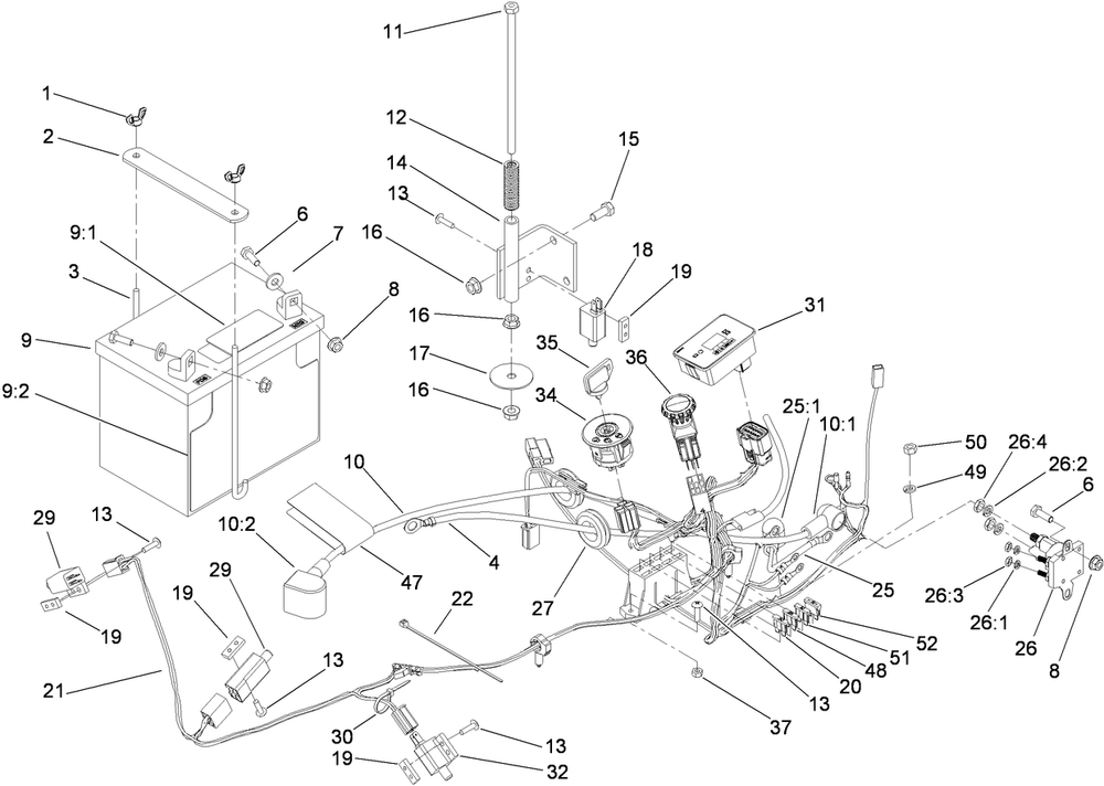 Electrical System Assembly Diagram and Parts List for 74450TE (290000001-290999999)(2009) Toro Lawn Mower