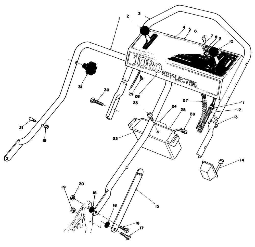 Handle Assembly Diagram and Parts List for 20676 4000001 - 4999999 Toro Lawn Mower