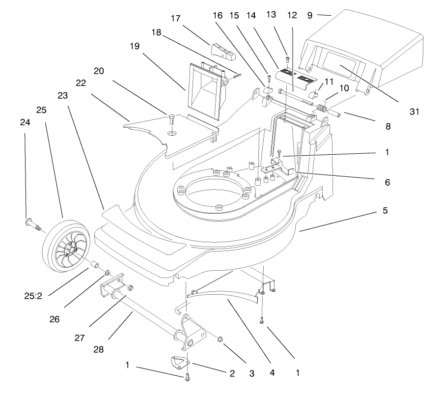 Deck Assembly Diagram and Parts List for 20914 8900001 - 8999999 Toro Lawn Mower