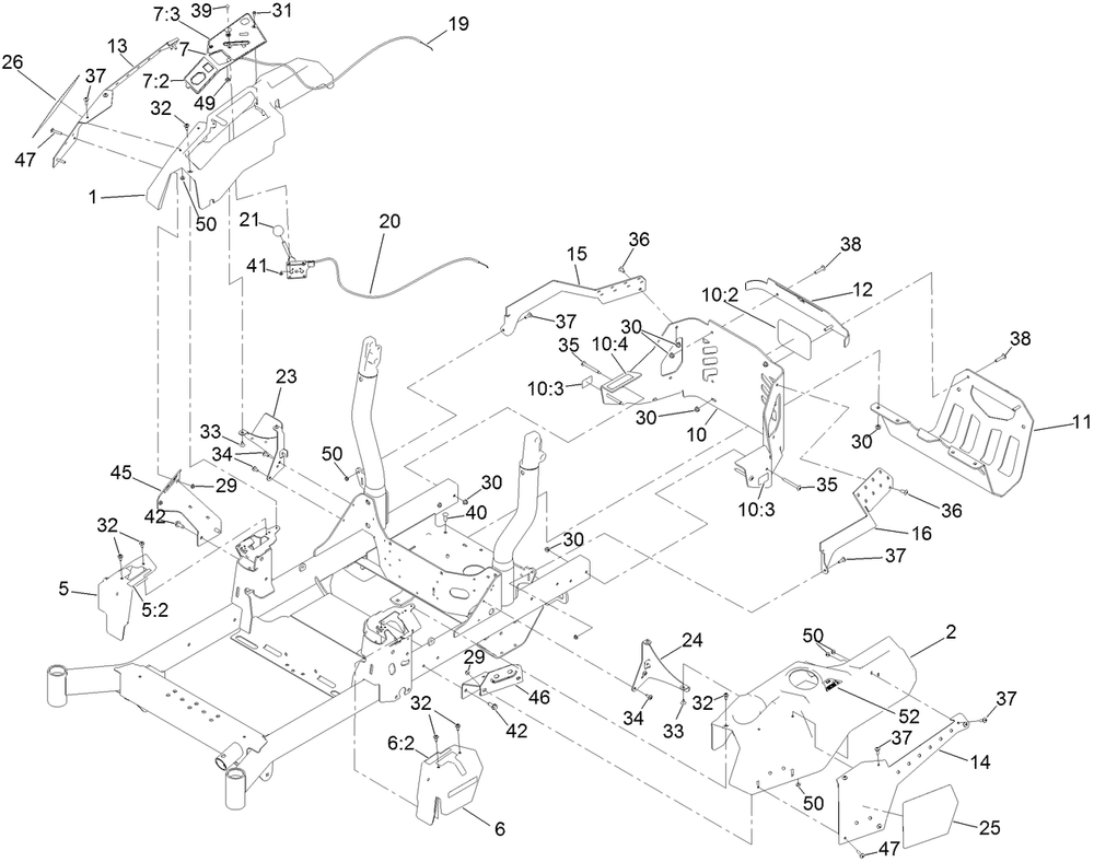 Control Console And Guard Assembly Diagram and Parts List for 74493 407146062-999999999 Toro Lawn Tractor