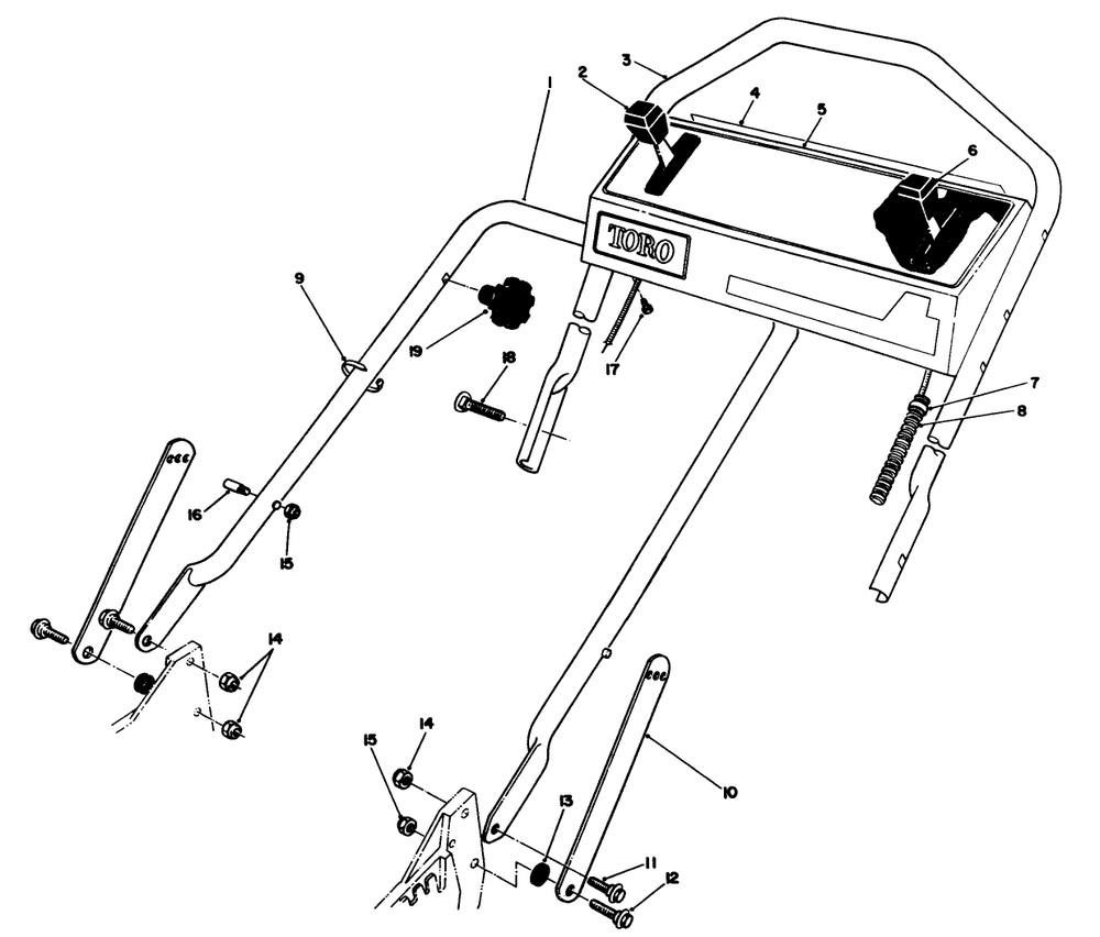 Handle Assembly Diagram and Parts List for 20107 1000001 - 1999999 Toro Lawn Mower