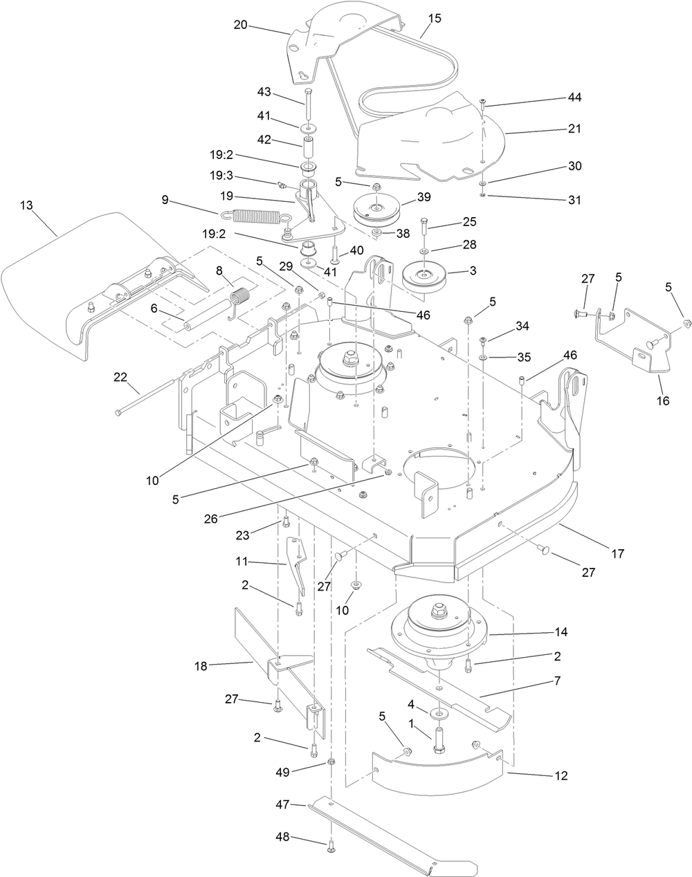 Deck Assembly Diagram and Parts List for 74534TE (314000001-314999999)(2014) Toro Lawn Mower