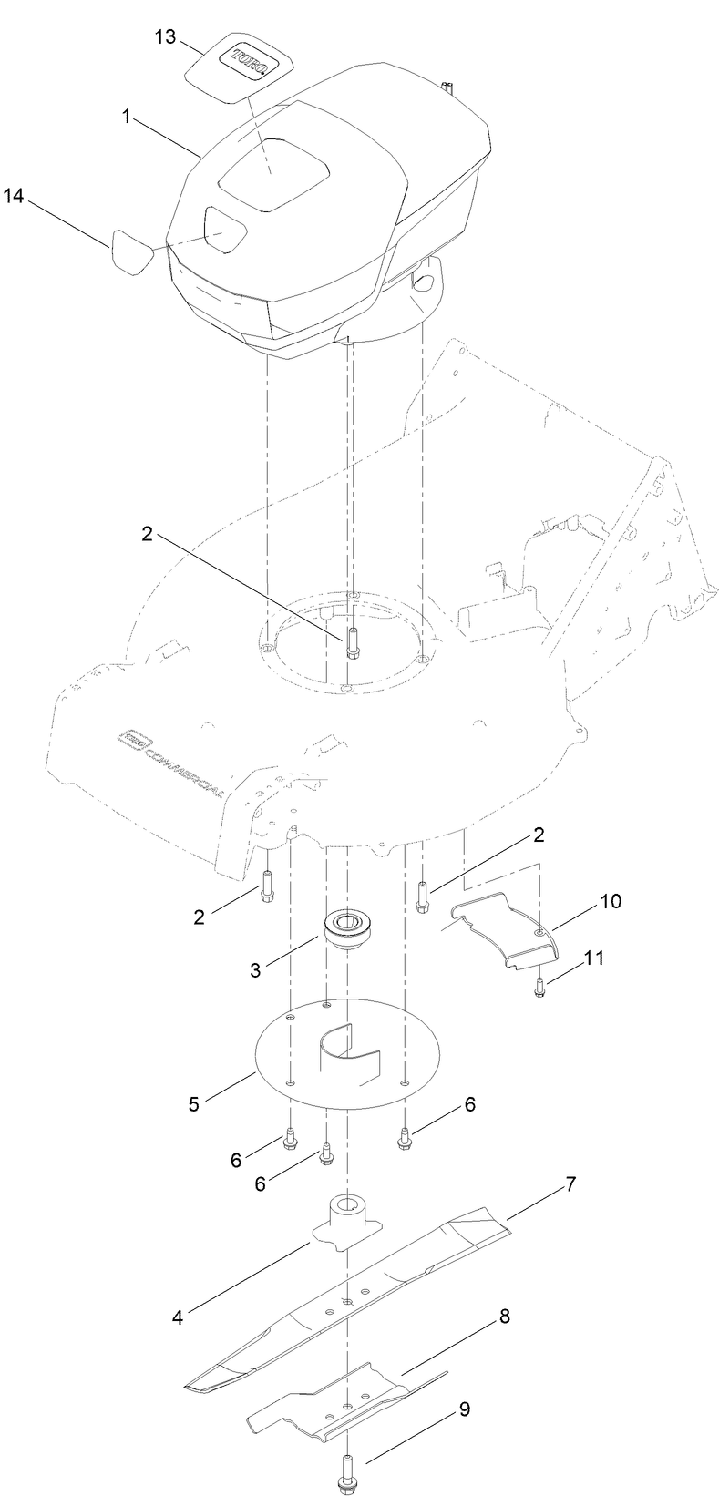 Motor Module And Blade Assembly Diagram and Parts List for 22284 400000000 - 999999999 Toro Lawn Mower