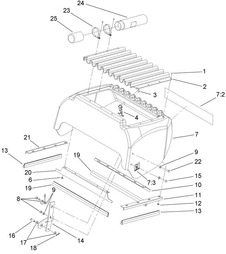 Hood Assembly Diagram and Parts List for 74269TE (270000001-270999999)(2007) Toro Lawn Mower