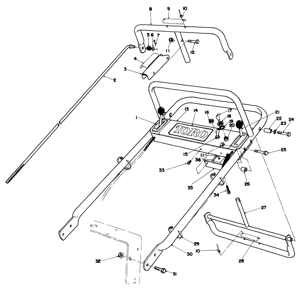 Handle Assembly Diagram and Parts List for 30116 7000001 - 7999999 Toro Lawn Tractor Accessories