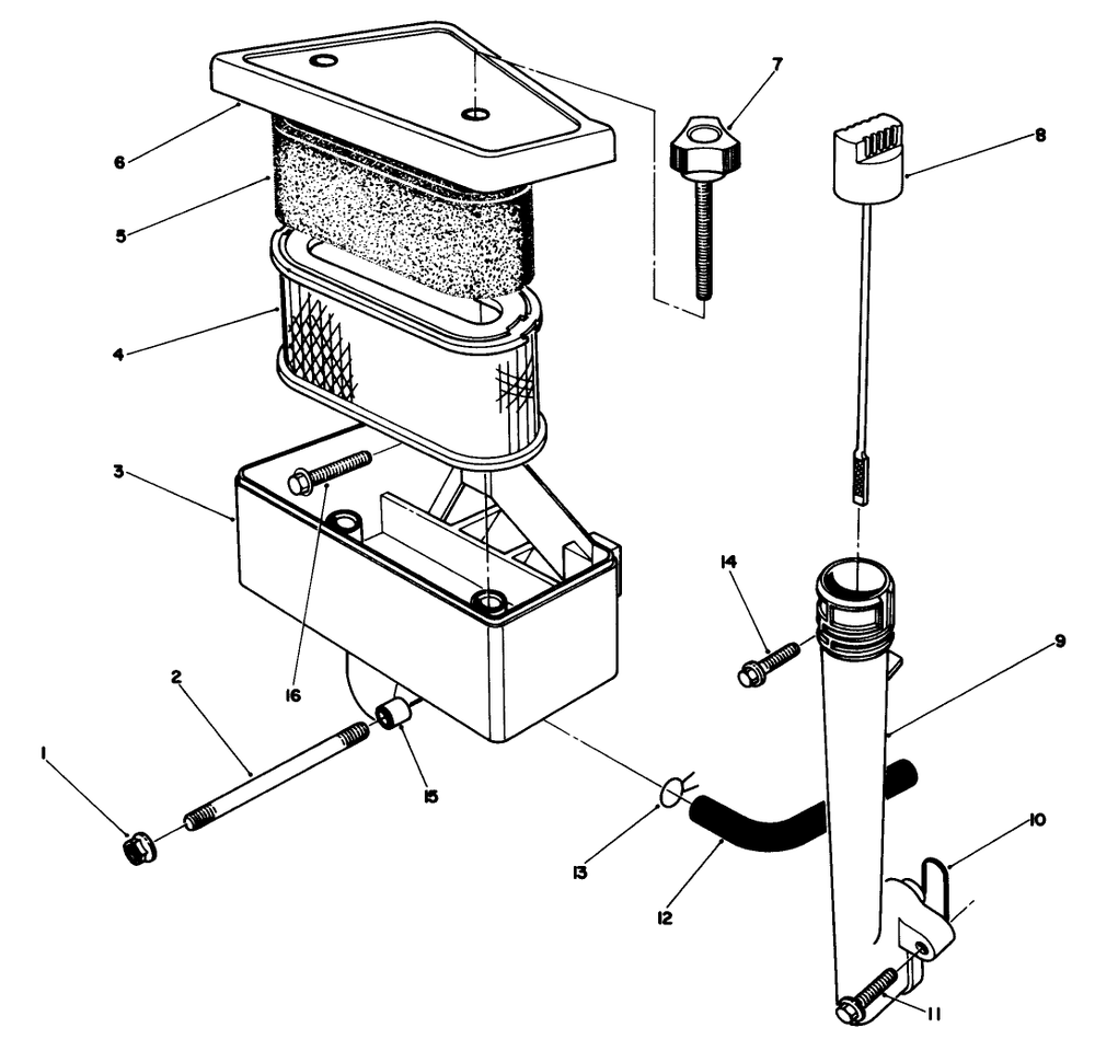 Air Cleaner & Oil Fill Tube Assembly Diagram and Parts List for 22623 7000001 - 7999999 Toro Lawn Mower