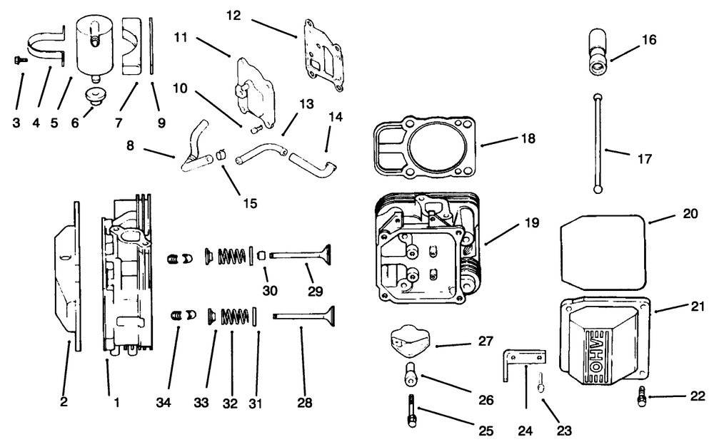 Head/Valve/Breather Diagram and Parts List for 72085 6900001 - 6999999 Toro Lawn Tractor