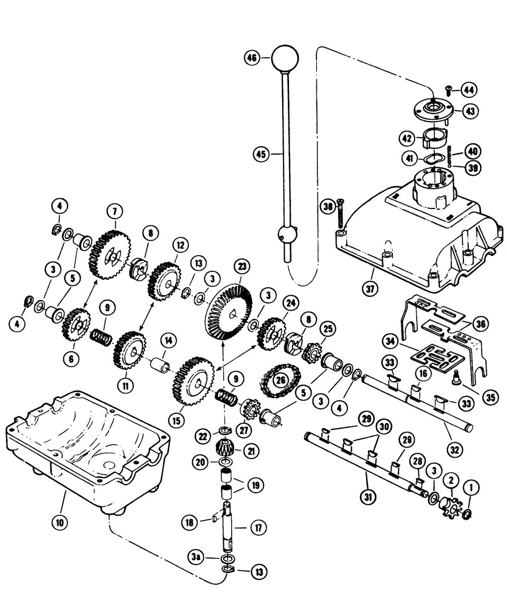 Figure 12. Transmission (Three-Speed) Diagram and Parts List for 57050 8000001 - 8999999 Toro Lawn Tractor