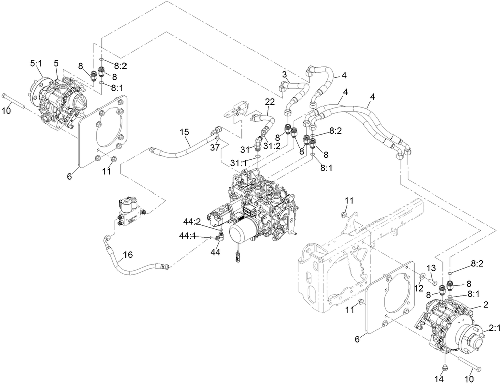 Hydraulic Drive Assembly Diagram and Parts List for 72076 406395521-407399999 Toro Lawn Mower
