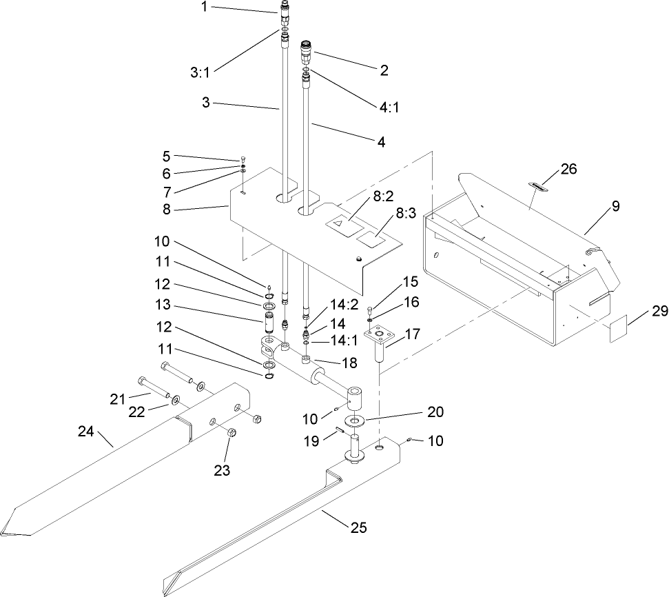 Tree Fork Assembly Diagram and Parts List for 22438 316000001 - 999999999 Toro Lawn Tractor Accessories