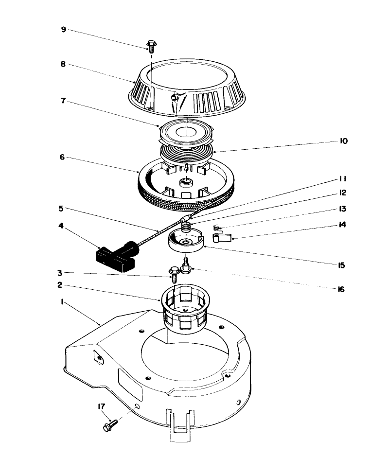 Recoil Assembly (Engine No. 47pg6) Diagram and Parts List for 20745C 7000001 - 7999999 Toro Lawn Mower