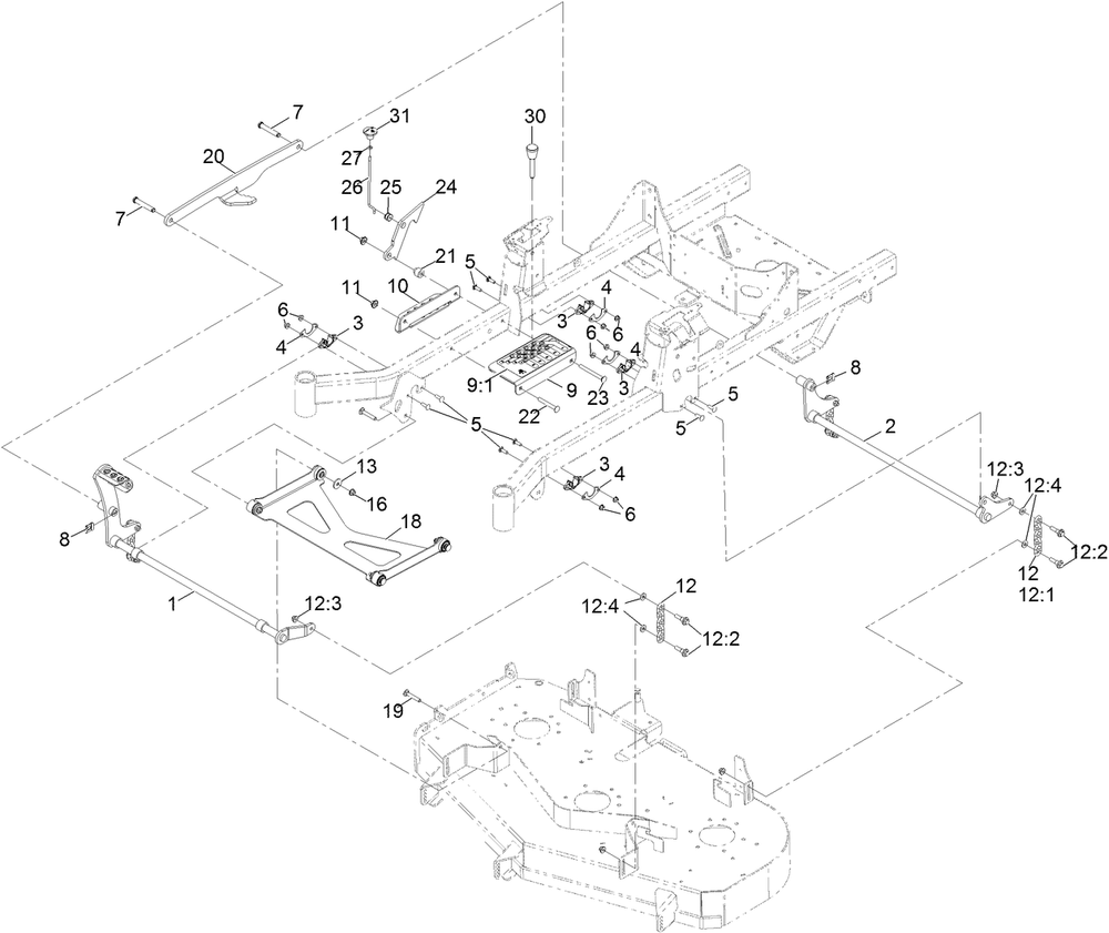 Deck Lift Assembly Diagram and Parts List for 74450 400000000-402099999 Toro Lawn Tractor