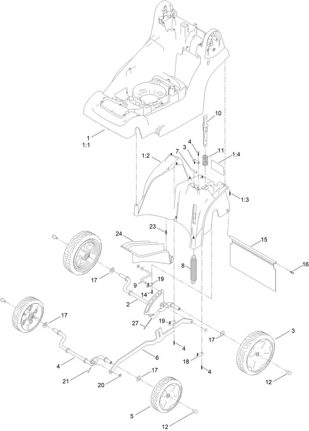 Traction And Height-Of-Cut Assembly Diagram and Parts List for 21836T 322000001 - 322999999 Toro Lawn Mower