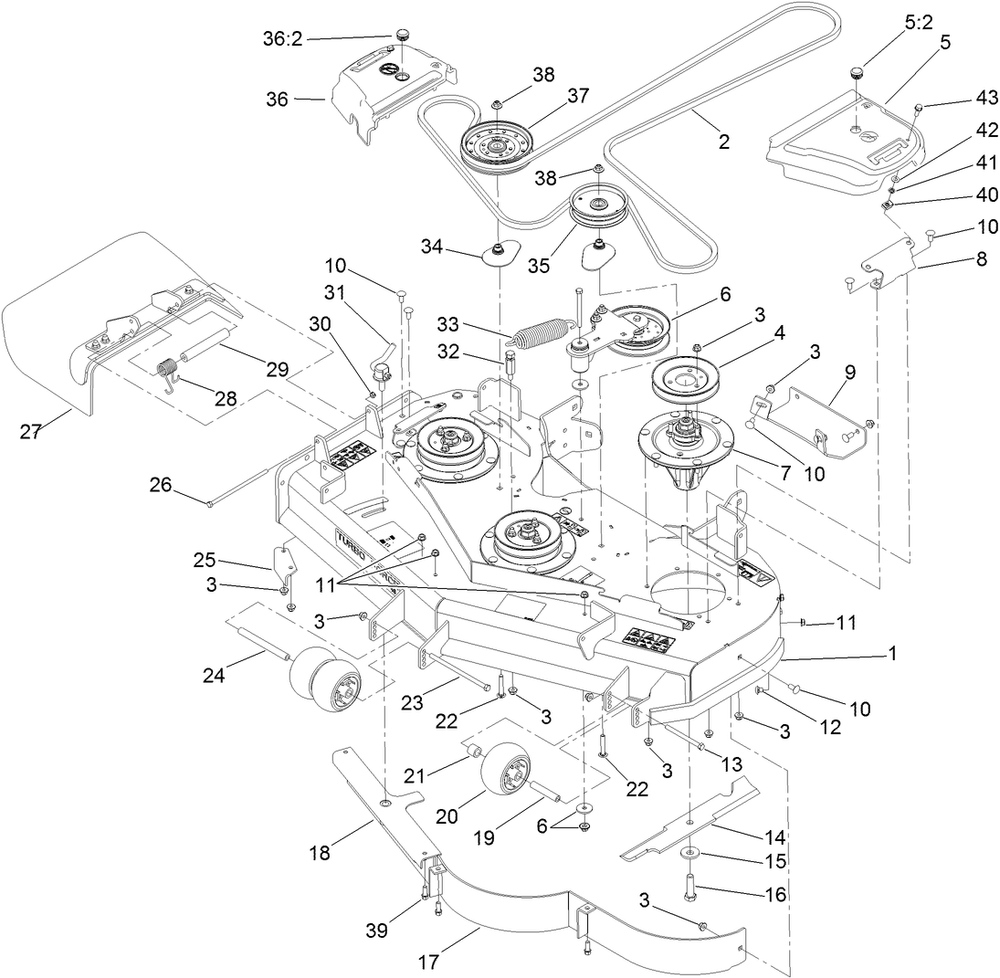 Deck Assembly Diagram and Parts List for 74902TE (311000001-311999999)(2011) Toro Lawn Mower