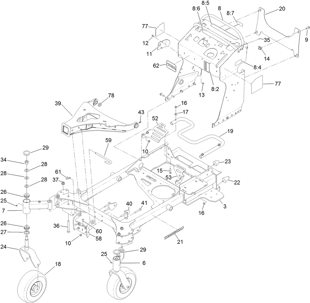 Frame Assembly Diagram and Parts List for 74529 400000000-403294015 Toro Lawn Mower