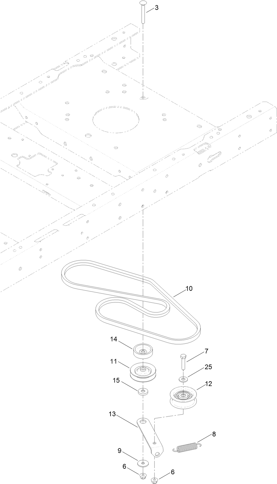 Belt And Idler Assembly Diagram and Parts List for 74750 316000001 - 316999999 Toro Lawn Tractor