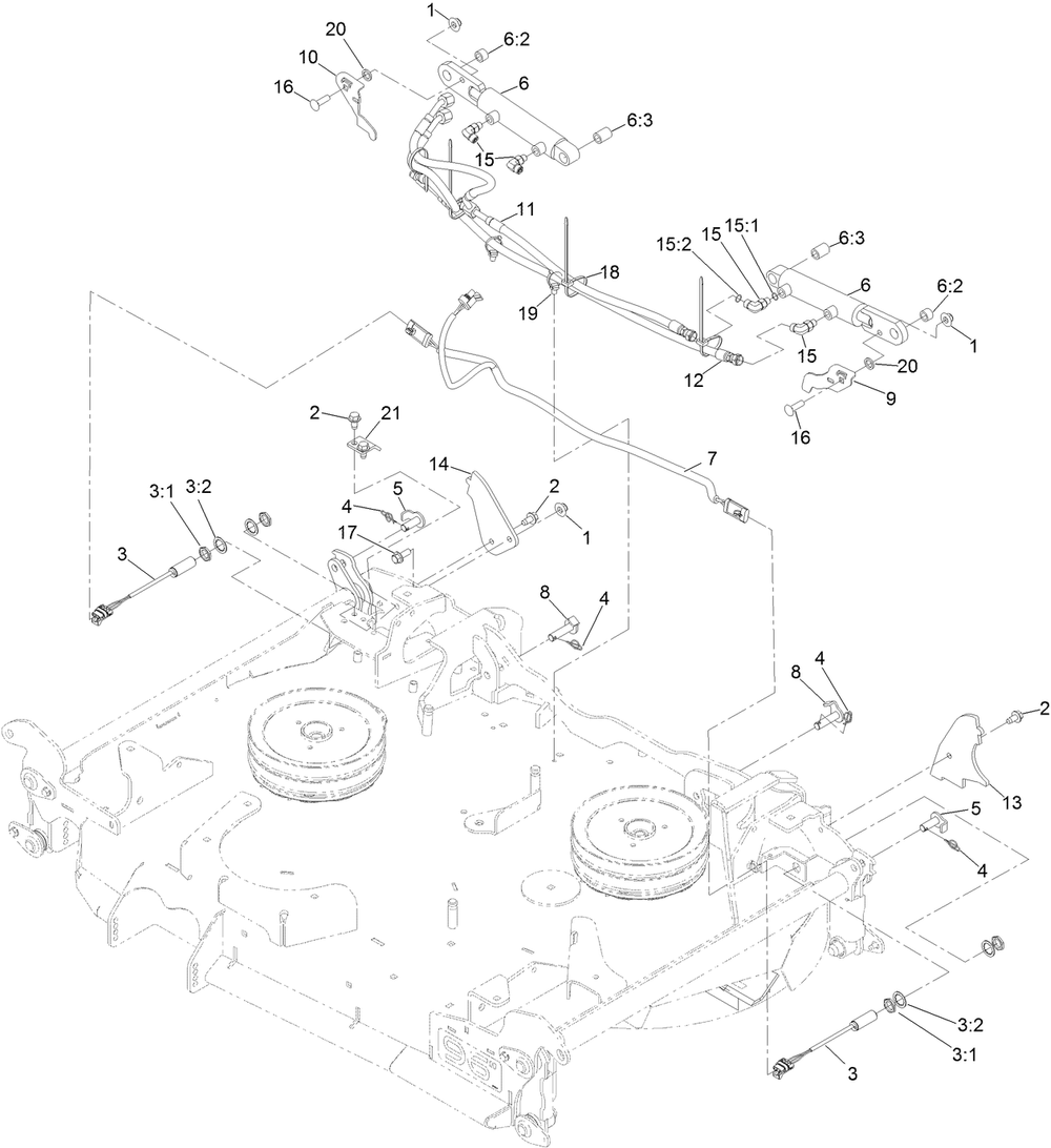Center Deck Hose And Switch Assembly Diagram and Parts List for 72098 413000000 - 999999999 Toro Lawn Tractor
