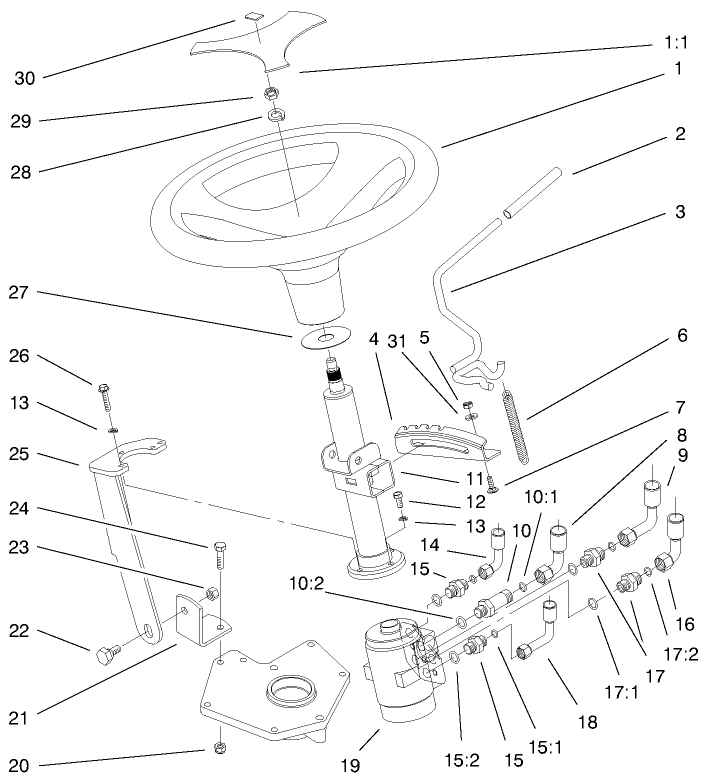 Power Steering & Tilt Assembly Diagram and Parts List for 73561 9900001 - 9999999 Toro Lawn Tractor