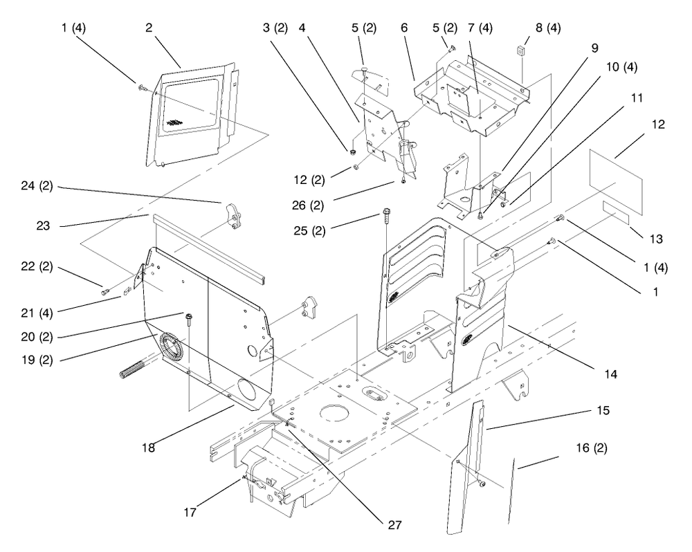 Hoodstand And Firewall Diagram and Parts List for 72102 8900001 - 8900399 Toro Lawn Tractor