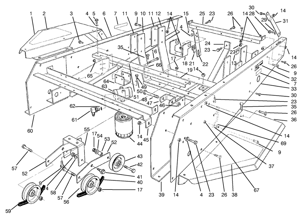 Frame & Jackshaft Assembly Diagram and Parts List for 30611 890001 - 899999 Toro Lawn Tractor