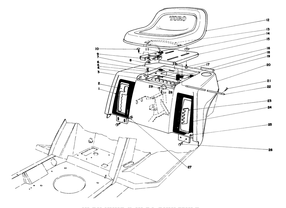 Rear Body & Seat Assembly Diagram and Parts List for 57360 5000001 - 5999999 Toro Lawn Tractor