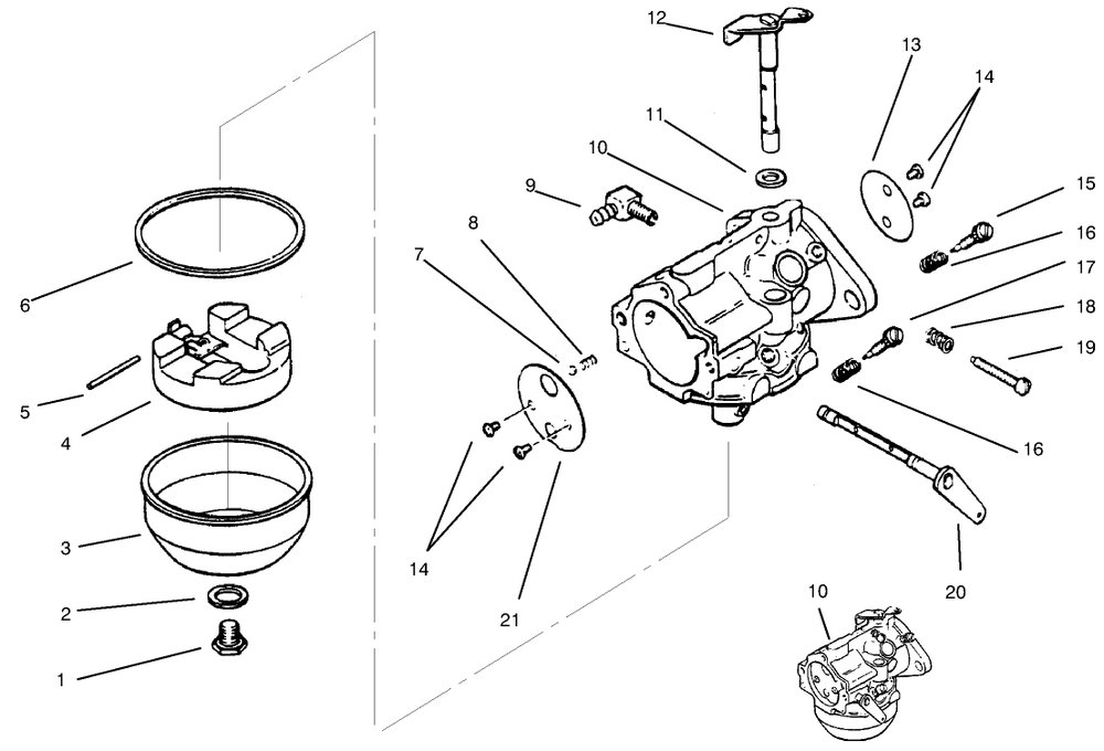 Carburetor Diagram and Parts List for 73363 7900001 - 7999999 Toro Lawn Tractor