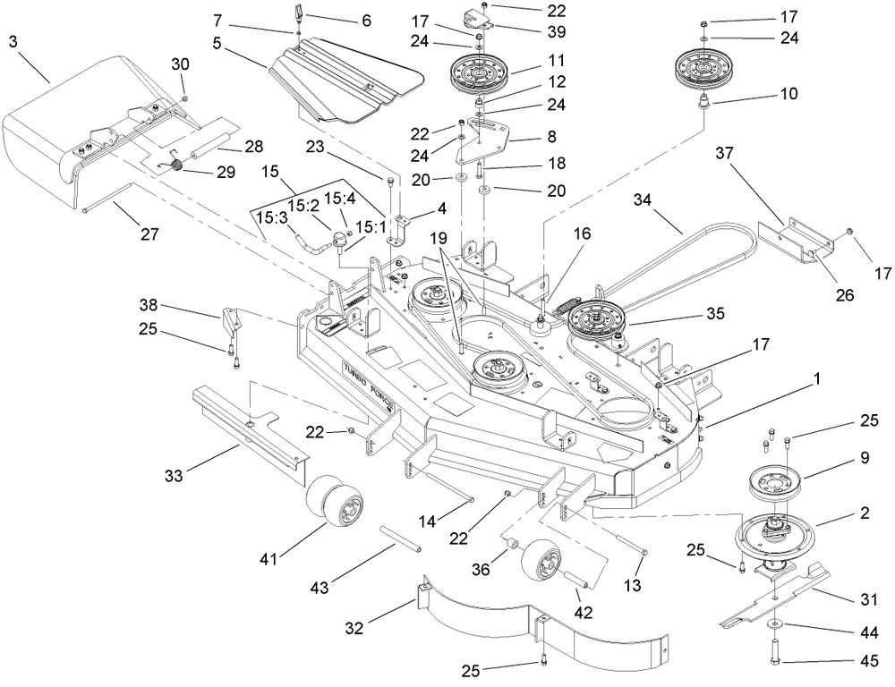 Deck Assembly Diagram and Parts List for 74413 (250000001-250005000)(2005) Toro Lawn Mower