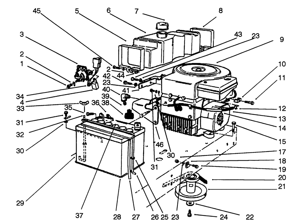Engine Assembly Diagram and Parts List for 56185 2000001 - 2999999 Toro Lawn Tractor