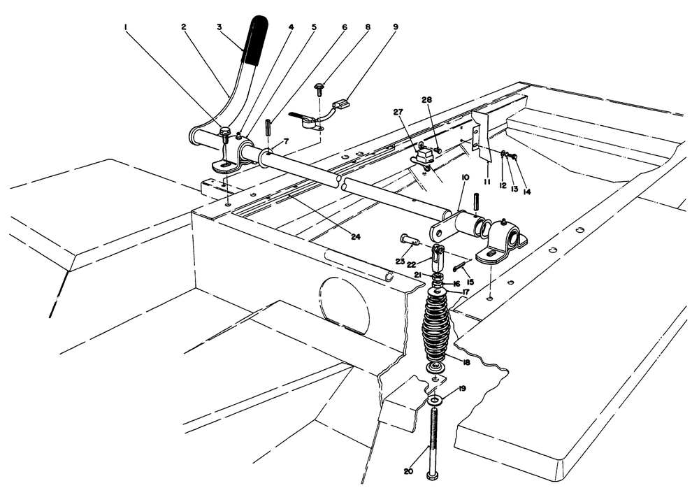 Power Take-Off Lever Assembly Diagram and Parts List for 30620 490001 - 499999 Toro Lawn Tractor