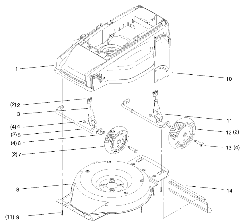 Deck, Liner And Wheel Assembly Diagram and Parts List for 20645 790000001 - 799999999 Toro Lawn Tractor Accessories